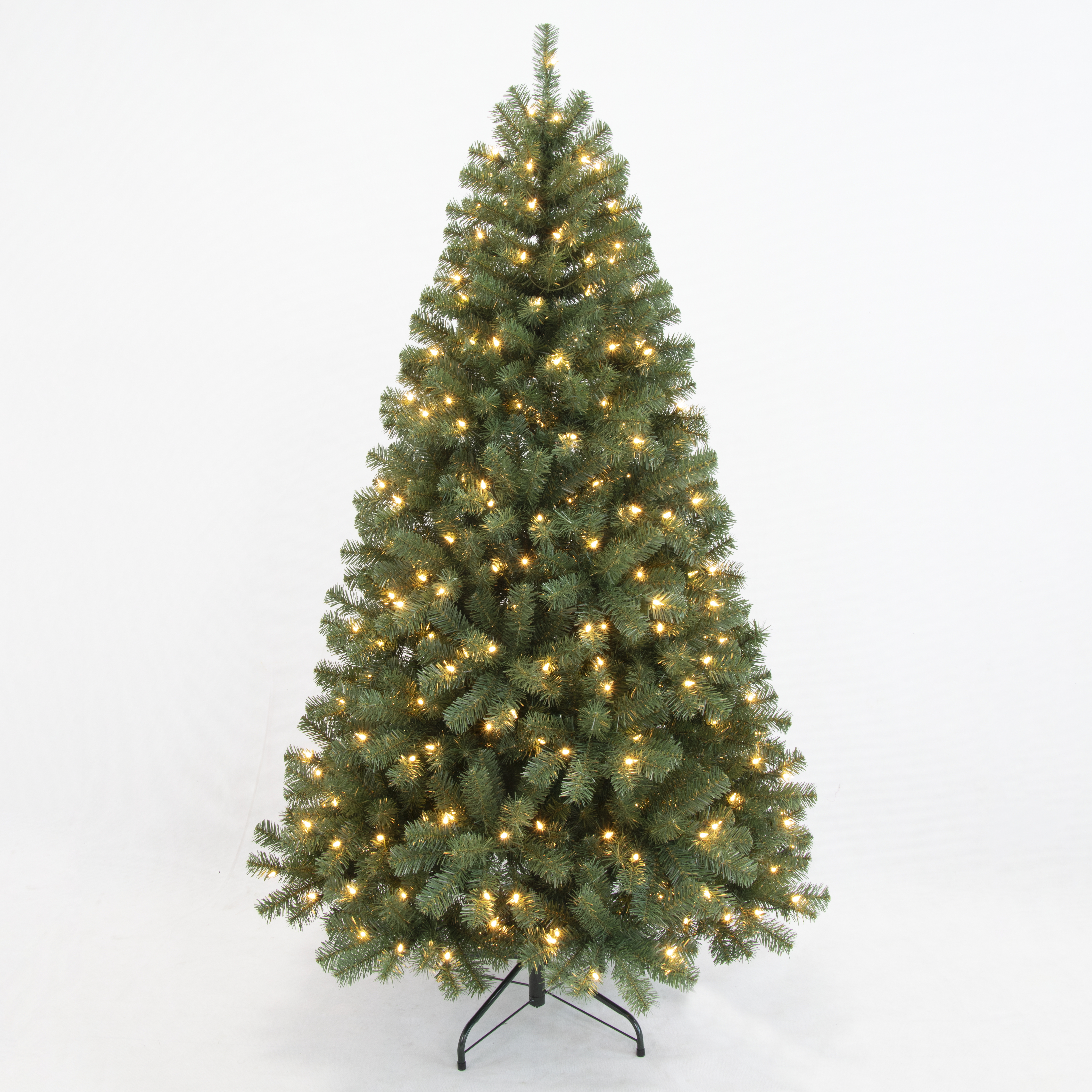 PINEFIELDS Prelit Christmas Tree 6FT, Artificial Christmas Tree with Lights, Lighted Xmas Tree, Classic Christmas Tree, 300 UL Clear Lights, PVC, Hinge, Metal Base