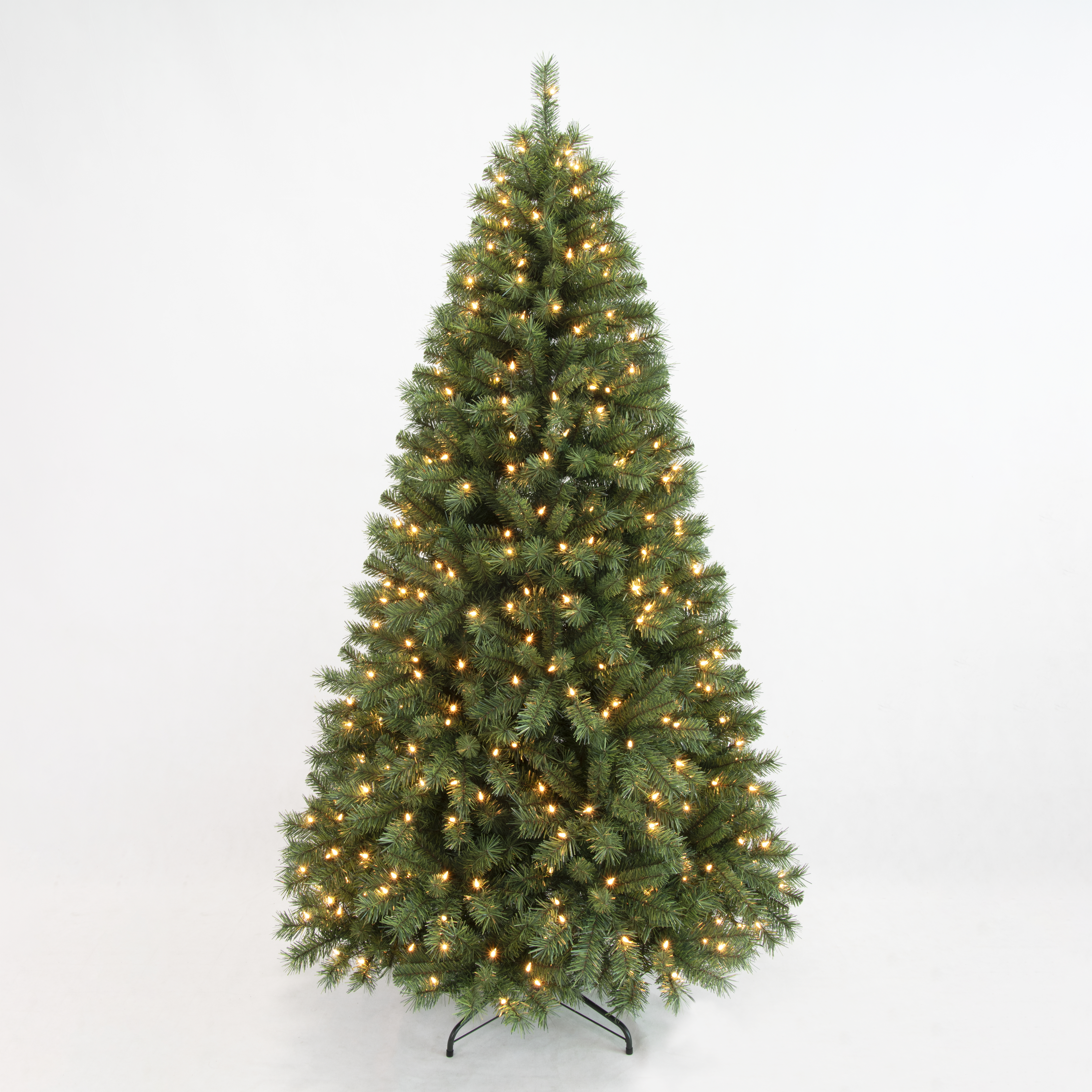 PINEFIELDS Prelit Christmas Tree 7FT, Artificial Christmas Tree with Lights, Lighted Xmas Tree, 400 UL Clear Lights, PVC Mixed Tips, Hinge, Metal Base