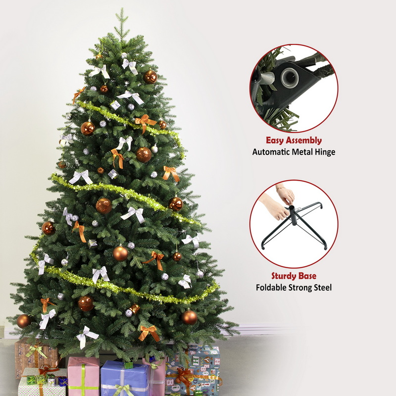 PINEFIELDS Life-like Christmas Tree 7FT, Artificial Christmas Tree Realistic Looking, PE Mixed Xmas Tree, Hinge, Metal Base